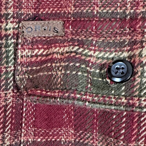 Orvis Mens XL Plaid Flannel Shirt Jacket Red Green Heavyweight Outdoor Workwear - Picture 11 of 15
